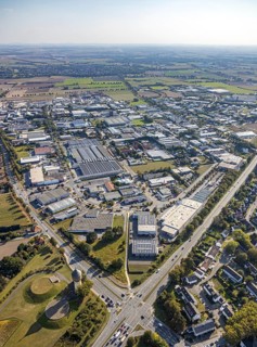 Aerial view, industrial estate Am Wasserturm, Bökenförder Straße, Lippstadt, district of Soest,