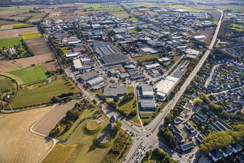 Aerial view, industrial estate Am Wasserturm, Bökenförder Straße, Lippstadt, district of Soest,