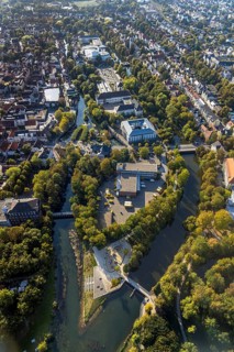 Aerial photo, Im Grünen Winkel Spielplatz Entenei, River Lippe, Lippstadt, Soest district, North
