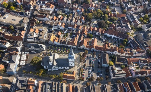 Aerial view, Old Town, evang. Große Marienkirche, Rathausstraße, Rathaus, Rathausplatz, Lippstadt,