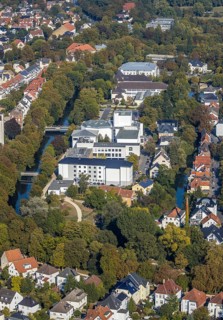 Aerial photo, Europaschule Ostendorf-Gymnasium, Stadttheater Lippstadt, Nikolaischule, Fluss Lippe,