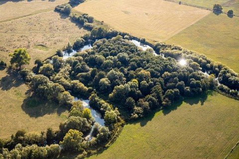 Aerial view, River Lippe, Lippeauen-West, Hagedornsweg, Hellinghausen, Lippstadt, Soest district,