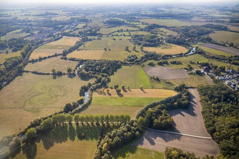 Aerial view, River Lippe, Lippeauen-West, Hagedornsweg, Hellinghausen, Lippstadt, Soest district,