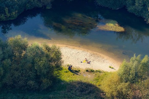 Aerial view, river Lippe, Lippe lido, Lippe floodplain west, Hagedornsweg, Lippstadt, district