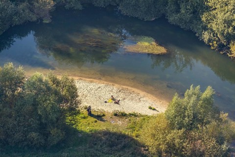 Aerial view, river Lippe, Lippe lido, Lippe floodplain west, Hagedornsweg, Lippstadt, district