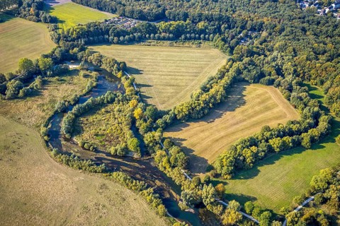 Aerial view, river Lippe, Lippeauen-West, Hagedornsweg, Lippstadt, district Soest, North