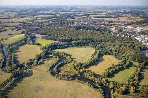 Aerial view, river Lippe, Lippeauen-West, Hagedornsweg, Lippstadt, district Soest, North