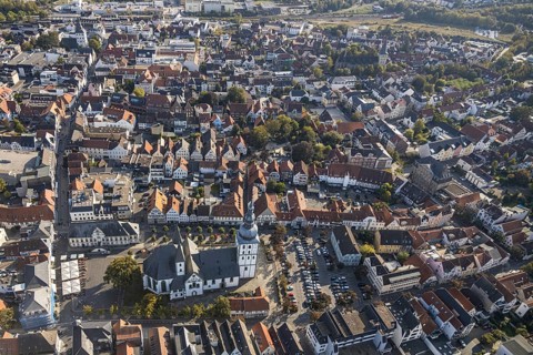 Aerial view, Old Town, evang. Große Marienkirche, Rathausstraße, Rathaus, Rathausplatz, Lippstadt,