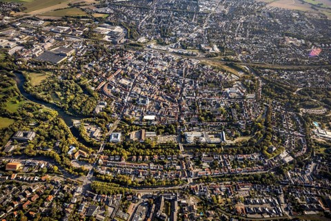 Aerial view, Old Town overview, Evangelical Great St Mary's Church, Rathausstraße, Jakobikirche,
