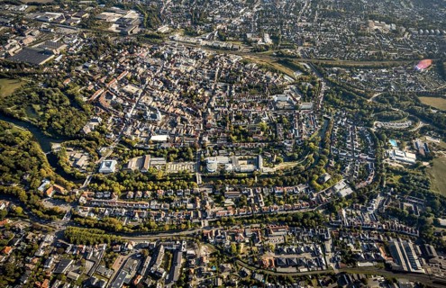 Aerial view, Old Town overview, Evangelical Great St Mary's Church, Rathausstraße, Jakobikirche,