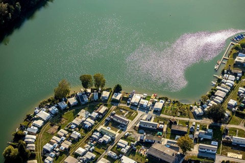 Aerial view, Camping Margaretensee, Lippstadt, Kreis Soest, North Rhine-Westphalia, Germany,