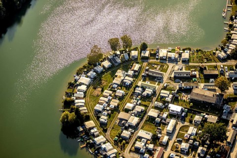 Aerial view, Camping Margaretensee, Lippstadt, Kreis Soest, North Rhine-Westphalia, Germany,