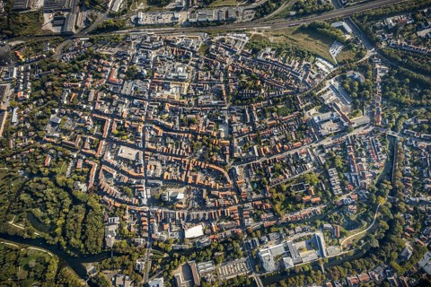 Aerial view, Old Town overview, Evangelical Great St Mary's Church, Rathausstraße, Jakobikirche,