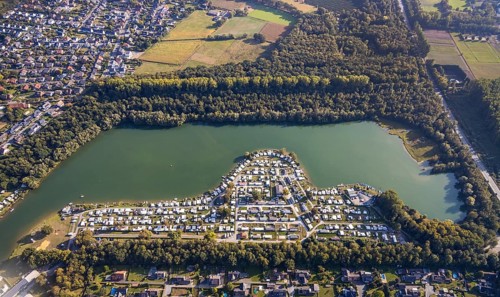 Aerial view, Camping Margaretensee, Lippstadt, Kreis Soest, North Rhine-Westphalia, Germany,