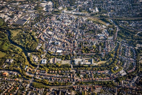 Aerial view, Old Town overview, Evangelical Great St Mary's Church, Rathausstraße, Jakobikirche,