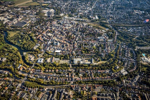 Aerial view, Old Town overview, Evangelical Great St Mary's Church, Rathausstraße, Jakobikirche,