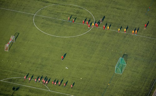 Aerial view, sports facility, SV Lippstadt 08 stadium, Liebelt-Arena, football players training,