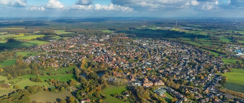 Aerial view, town view, town hall Schermbeck, Weseler Straße, Schermbeck, Ruhr area, North