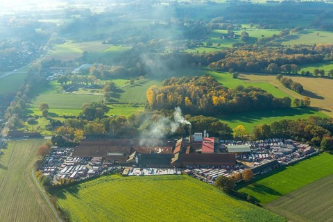 Aerial view, Dachziegelwerke Nelskamp, Schermbeck, Ruhr area, North Rhine-Westphalia, Germany, DE,