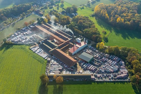 Aerial view, Dachziegelwerke Nelskamp, Schermbeck, Ruhr area, North Rhine-Westphalia, Germany, DE,