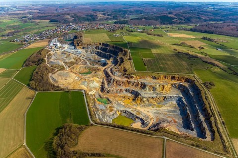 Aerial view, WESTKALK GmbH & Co. KG, Kallenhardt quarry, Suttrop, Kallenhardt, Rüthen, Sauerland,