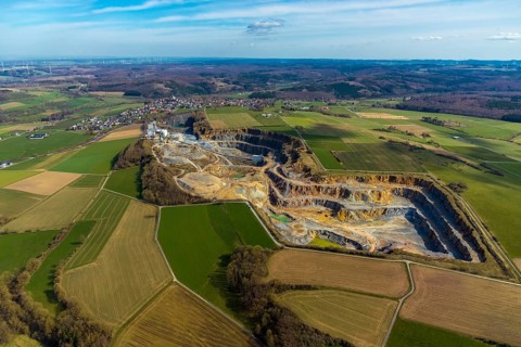 Aerial view, WESTKALK GmbH & Co. KG, Kallenhardt quarry, Suttrop, Kallenhardt, Rüthen, Sauerland,