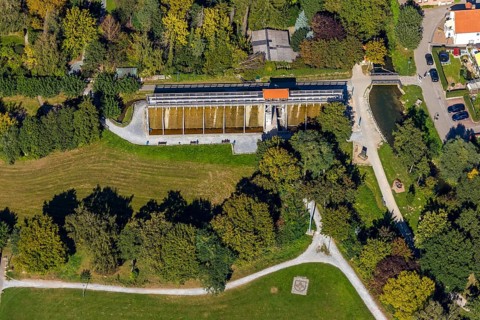 Aerial photograph, Salzkotten salt works in the spa garden, Salzkotten, OWL, Ostwestfalen-Lippe,