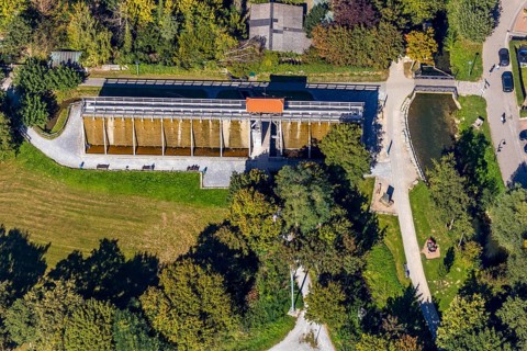 Aerial photograph, Salzkotten salt works in the spa garden, Salzkotten, OWL, Ostwestfalen-Lippe,