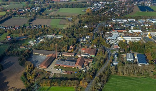 Aerial view, former roof tile factory Idunahall AG, Alte Poststraße, Bricht, Schermbeck, Ruhr area,