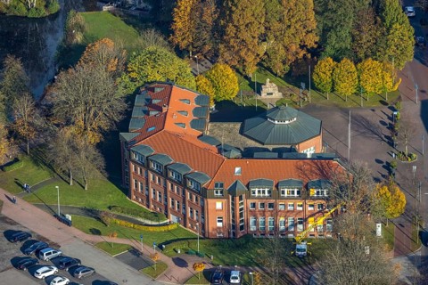 Aerial view, town hall Schermbeck, Schermbeck, Ruhr area, North Rhine-Westphalia, Germany,