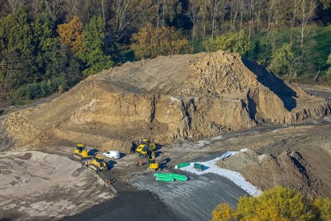 Aerial view, nature reserve Steinbach, slag heap, Gahlen, Schermbeck, Ruhr area, North