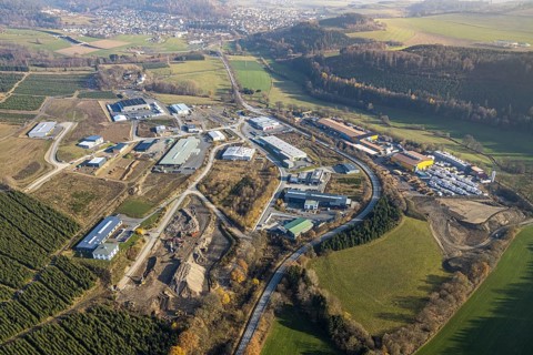 Aerial view, industrial park Hochsauerland, federal road B511, Bad Fredeburg, Wormbach,