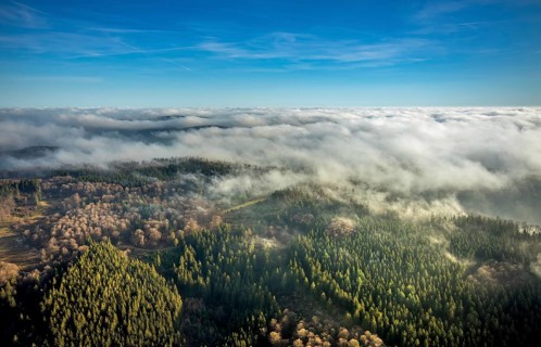 Aerial view, sea of clouds over forest area, Bödefeld, Schmallenberg, Sauerland, North