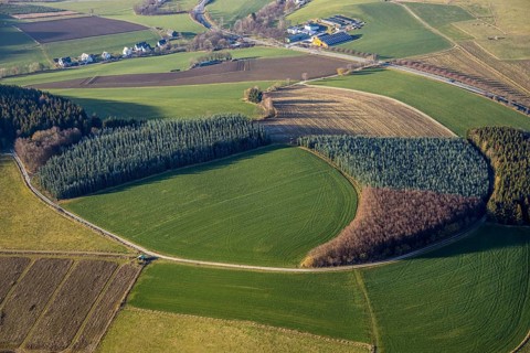 Aerial view, meadows and forest pattern near Bödefeld, Westernbödefeld, Schmallenberg, Sauerland,