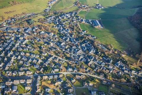 Aerial view, local view Bödefeld, Schmallenberg, Sauerland, North Rhine-Westphalia, Germany, DE,