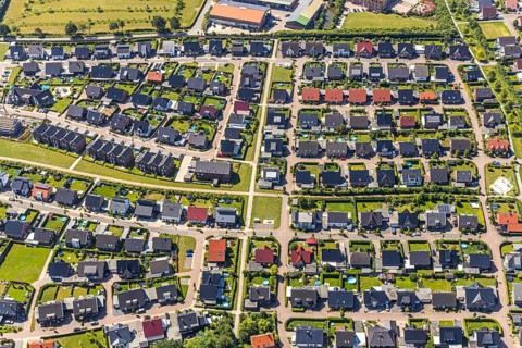 Aerial view, aerial view Senden, residential area at Rinnbach, Bachstraße, Beethovenstraße,