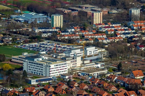 Aerial view, Klinikum Soest, Soest, Soester Börde, North Rhine-Westphalia, Germany, DE, Europe,