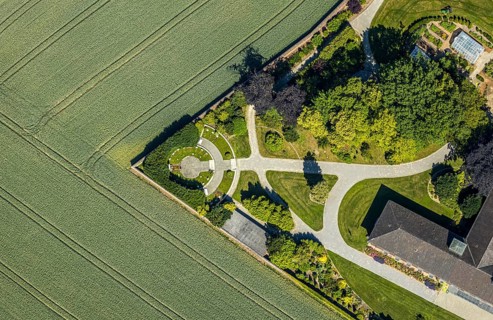 Aerial view, monastery garden, St. Clare Capuchin Monastery, Senden, Münsterland, North