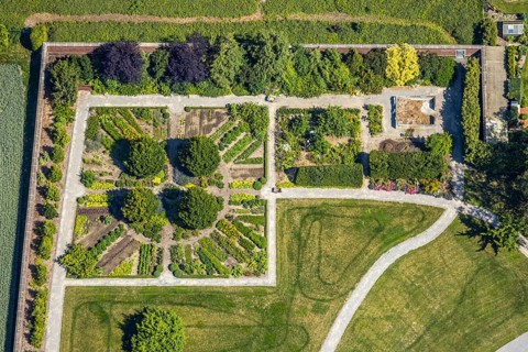 Aerial view, monastery garden, St. Clare Capuchin Monastery, Senden, Münsterland, North