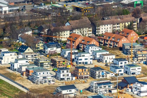 Aerial view, construction area Belgian Quarter, new residential area, Soest, Soester Börde, North