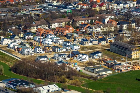 Aerial view, construction area Belgian Quarter, new residential area, Soest, Soester Börde, North