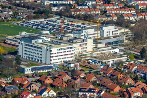Aerial view, Klinikum Soest, Soest, Soester Börde, North Rhine-Westphalia, Germany, DE, Europe,