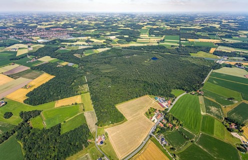 Aerial view, Venner Moor nature reserve, Dortmund-Ems canal, local view, Senden, Münsterland, North