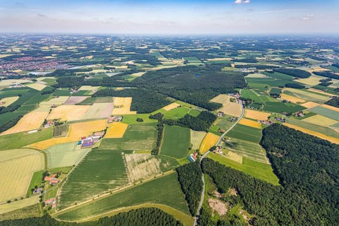 Aerial view, Venner Moor nature reserve, Dortmund-Ems canal, local view, Senden, Münsterland, North