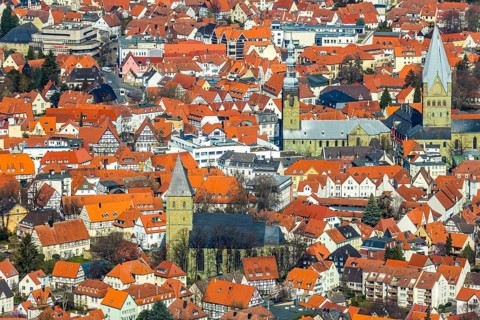 Aerial view, city centre view, old town, St. Petri Alde Kerke, St. Patrokli-Dom, Sankt Pauli