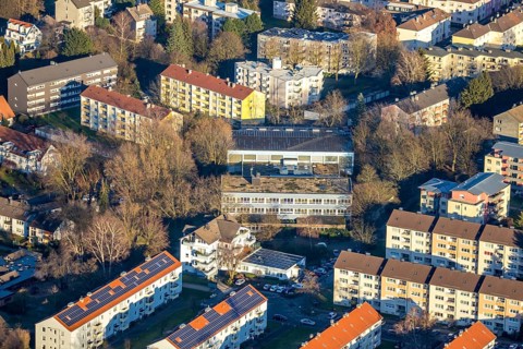 Aerial photo, closed Gustav-Heinemann-Schule, Holthausstraße, Schwelm, Ruhr area, North