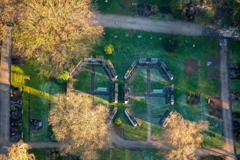 Aerial photograph, Oehde cemetery, Barmer Straße, Schwelm, Ruhr area, North Rhine-Westphalia,