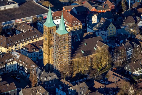 Aerial view, renovation Christuskirche Schwelm, Altmarkt, Kirchplatz, Schwelm, Ruhr area, North