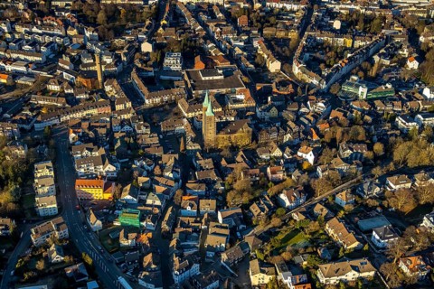 Aerial view, city centre view, renovation Christuskirche Schwelm, Altmarkt, church square, Schwelm,