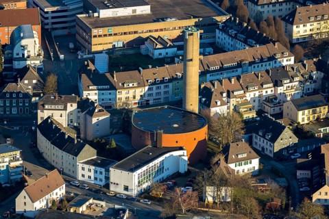 Aerial view, catholic church Propstei St. Marien, Schwelm, Ruhr area, North Rhine-Westphalia,